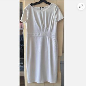 SALE Elie Tahari white dress size 12 sheath dress short sleeve 100% wool